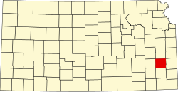 Map of Kansas highlighting Allen County